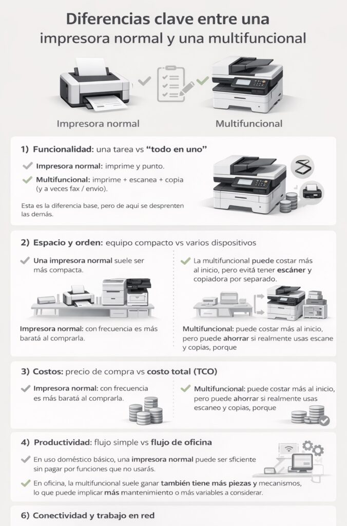 Diferencias clave entre una impresora normal y una multifuncional